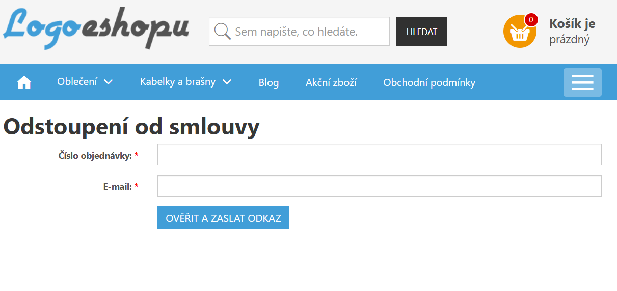Ověřovací brána pro online odstoupení od smlouvy na e-shopu JZSHOP